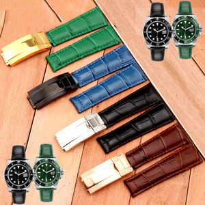 Crocodile Grain Leather Knit Watch Band 20mm Accessories Green Black Water Ghost