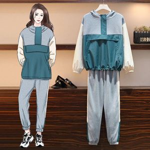 Two Piece Dress Plus Size Xl Spring Autumn Women Two piece Sets Cotton Long Sleeve Hooded Tops And Pants Hip Hop Female Tracksuit Big