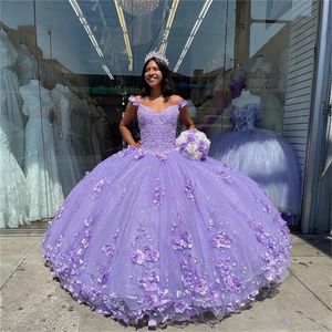 Roxo claro fora do vestido de bola de ombro, vestidos doces punhos