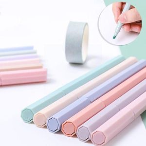 Acomodações 6 pçs / set Soft Dica Highlighter Light Color Kawaii Marker Pen Po Aluno Journal Diy Fluorescente Papelaria F0K6