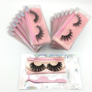 2021 Natural 3D Mink Eyelashes 1-1.5cm Makeup Lashes för Daglig Slitage Falsk Eyelash Reusable Fluffy Fake Lash Partihandel