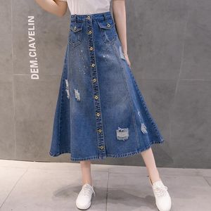 Röcke Sommer Denim Damen Kleidung Mode Farbe Punkte Schlank Rock Koreanischen Stil Plus Größe Breasted Lange T117