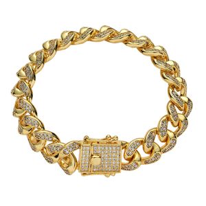 New Fashion Iced Out CZ Miami Cuban Link Chain Bracelet 18K Real Gold Hip hop Jewelry for Men Pulseira Cubic Zirconia Curb Wristband Bijoux punk Rock Party Gifts