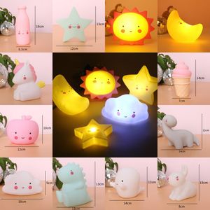 Cute LED Night Light Stars Fruit Dinosaur Silicone Soft Cartoon Baby Child Nursery Lamp Bedroom Decoration Gift Kid Toys 2021 Y2