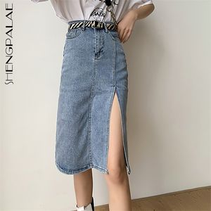 High Waist Split Skirt Women's Summer Solid Color Knee-length Streetwear Denim Female Tide 5E238 210427