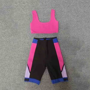 Wysokiej talii szorty ubrań damskie bandaż ścisłe spodnie fitness trening sportswear garnitur 210525