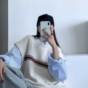 Sweater vest set autumn and winter retro striped female student shirt Korean loose sweater suit 210526