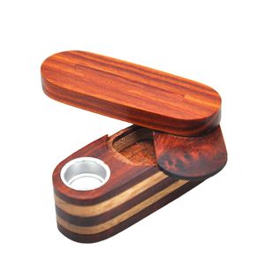 Herb Smoking Pipes Bong ZL0336epacket With Tobacco Storage Case Metal Bowl Filter Rotatable Lid 2 Layer 2.36 Inch Foldable Wood Creative Mini Pipes Smoke Bongs