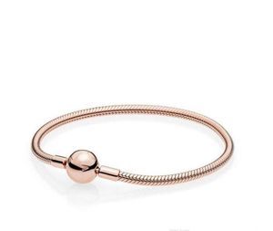 18K Rose Gold 3mm Snake Chain Armband Fit Pandora Silver Charms European Pärlor DIY smycken gör för vackra kvinnor