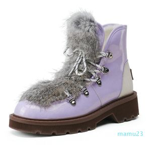 Stövlar 100% natur ull snö vinter varm äkta läder spets upp mode söta damer skor stor storlek 34-43