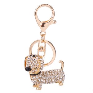Crystal Rhinestone Dachshund Nyckelringar Fashion Dog Pendant Bag Charm Bilnycklar Hållare Nyckelring Smycken för Kvinnor Tjej Presentkort