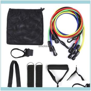 Equipamentos suprimentos esportes faixas de resistência ao ar livre 11pcs definir exercício fitness exercício tubo porta âncora âncora tiras de tornozelo com sacos de transporte para