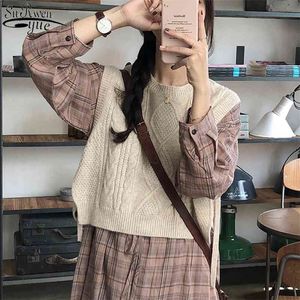 Spring Short Knitted Women Sweaters Vest Sleeveless O-neck Girls Pullover Casual Oversize Chic 10975 210510