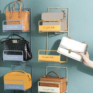 Hooks & Rails Double-Layer Wall Door Mount Hanging Bag Shelf Household Closet Storage Rack Bracket Purse Handbag Organizer Sundry Hanger