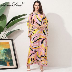 Fashion Runway Maxi abito allentato Donna Elegante stampa etnica Chiffon lungo manica a pipistrello Oversize Vestaglie 210524