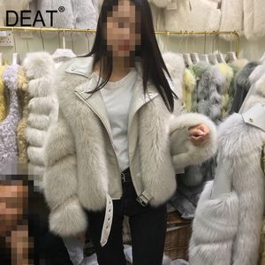 Deat New Winter Turn-down Collar Full Sleeves Real Fur High Quality PU Läder Zippers Single Breasted Coat WO43012L 210428