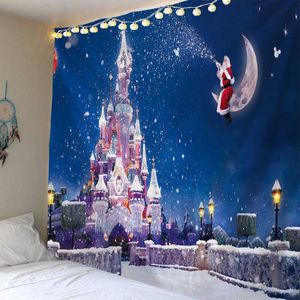 Tapestry Christmas Wall Hängande Julkväll Hem Deco Christmas Castle Print Tapestries Stor Storlek Tapestries 210609