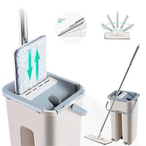 YOREDE Handfreier Wring-Mopp mit Eimer für Zuhause und Küche, selbstreinigende Magic Wash-Bodenprodukte 210805