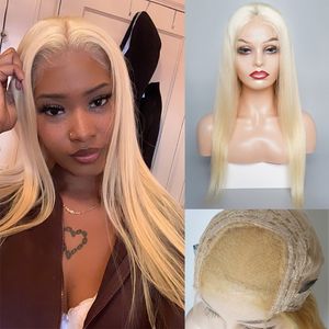 #613 Blonde 4*4 Lace Closure Wigs Brazilian Remy Human Hair 18-26 Inch Straight Bleach Blonde Lace Front Wigs 150% Density