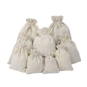 10pcs/lot Multi Size Reusable Cotton Drawstring Gift Wedding Christmas Use Sachet Storage Charms Jewelry Packaging Linen Bag