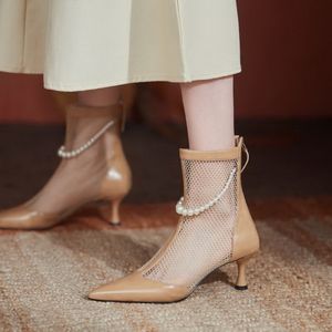 2022 bahar kadın bootssexy örgü sandaletsfashion yaz topuklu ayakkabılar shoespointed toepearlsbeigewhitefree dropshipping