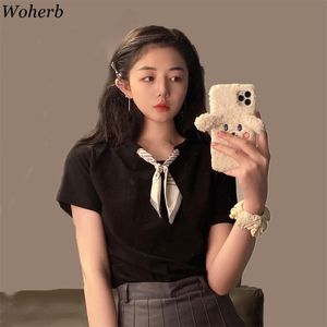 Shirts for Women Chic Bow Scarf Collar Blusas Mujer Summer Blouse Korean Sweet Tops Loose Causal White Blouses 95390 210519