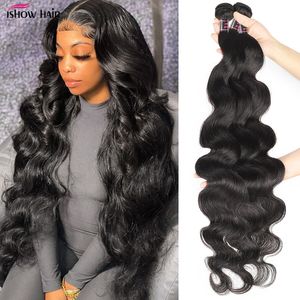 Ishow Mink Brazilian Body Wave Straight Loose Deep Water Human Hair Bundles Extensions Weft Peruvian Weave for Women 8-30 Inch Natural Black
