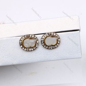 Shining Crystal Stud Chic Oval Stud Charm Women Double Letter Ear Studs Diamond Earring With Box