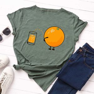 Plus Size TShirt S-5XL Lovely Orange Print T Shirt Women 100%Cotton O Neck Short Sleeve Tees Summer T-Shirt Pink Tops Casual Y0629