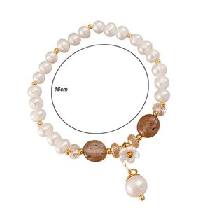 Link, Chain Women Imitation Pearl Bracelet With Flower Decor Single Layer Stone Wrist Jewelry Gift For Girls HSJ88