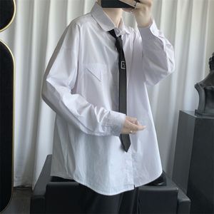 Enviar gravata masculina manga longa camisa havaiana camisa masculina streetwear moda masculina branco / preto / azul camisas M-2XL 210524