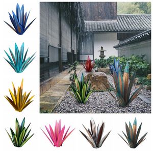 Metal Agave Plant Hand Painted Garden Yard Art Decoration Tequila Rustic Sculpture Statue Figurine Home Outdoor Ornament Decorative Flowers