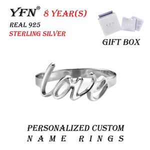 Benutzerdefinierte Name Ring Yfn Marke Personalisierte Liebesbrief Ringe Geschenkbox Sterling Silber Band
