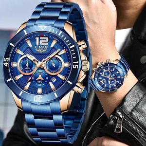 LIGE Men Watches Top Brand Luxury Sports Watch For Men Waterproof Style Stylish Stainless Steel Clock+Box Drop 210527