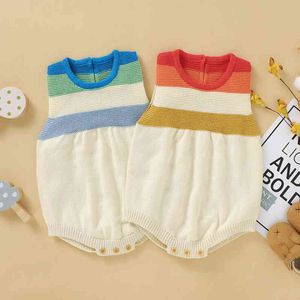 Baby Rainbow Stripe Sleeveless Romper born Boy Girl Clothes Vest Rompers Autumn Infant Boys Girls knitted 210429