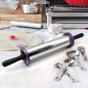 Stainless Steel Rolling Pin Rings Adjustable Non Stick Dough Rolling Pin Pizza Fondant Cake Rolo De Massa Kitchen Gadget DG50RP 211008