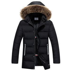 Mens Tooling Down Jackets Fashion Trend Cardigan Zipper Button Slim Fur Collar Hooded Outerwears Designer Male Warm Casual Mid length Coats