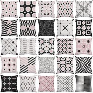 Pink Pillow Case Black Geometric Stripe Curve Pillowcase Soft Cover Plush Cushion Throw For Living Room Sofa Cushion/Decorative