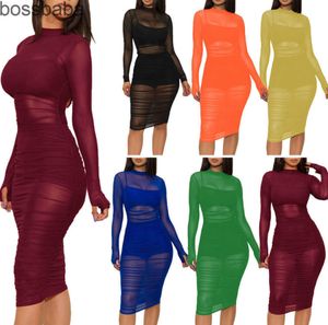 Mesh Sexy Party Sukienka Eleganckie kobiety swobodne sukienki Ruched Spring Summer Bodycon Klub nocny sukienka 3 sztuki 8615