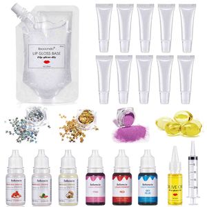 DIY Lip Gloss Kit Moisturizing Clear Base Gel 100ml med glansrör Pigmentpulver Glitter Smakes essens Vitamin E