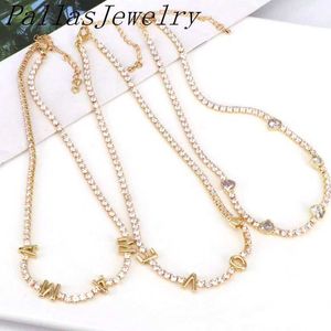 5Pcs Fashion lover mama letter shiny cz micro pavimenta la collana Gioielli per regali per la festa della mamma