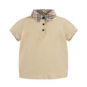 素敵な赤ちゃんの男の子の夏のTシャツの綿の子供半袖シャツ子供の格子縞のTシャツのターンダウン襟の少年カジュアルシャツ