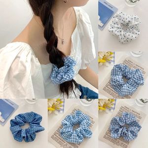 Niebieskie Seria Scrunchies Polka Dot Plaid Kobiety Cute Szyfon Elastyczne Gumki Włosy Ponytail Holder Moda Akcesoria do włosów