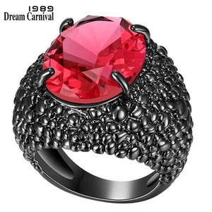 DreamCarnival 1989 Big Black Lizard CZ Rings Women Dazzling Wedding Jewelry Fine Cut Fuchsia Zirconia Fashion WA11870FU