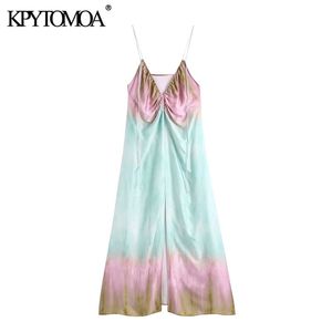 Women Chic Fashion Tie-dye Print Front Slit Midi Dress Backless Thin Straps Female Dresses Vestidos Mujer 210420