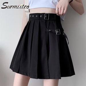 S-5XL Plus Size Wiosna Lato Kobiety Koreański Styl Czarny Wysoki Waist Sun School Mini plisowana spódnica Kobieta z pasem 210421