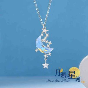 Star Moon Moonstone Chain Necklace Woman Romantic Valentine's Day Anniversary Jewelry Gift 2021 New G1206