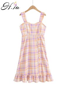 Hsa Dress Women Sexy Ladies Mini Dresses Plaid French Ulzzang Sweet Girls Sundress Sleeveless Fashion Chic Daily Lovely dress 210716