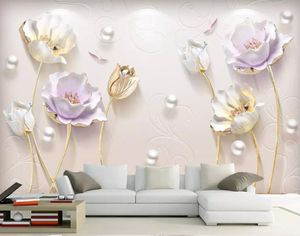 Custom wallpaper 3D photo mural embossed elegant new Chinese simple jewelry tulip sofa background wall paper 3d mural