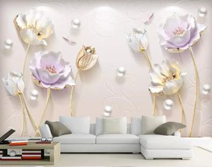 Custom wallpaper 3D photo mural embossed elegant new Chinese simple jewelry tulip sofa background wall paper 3d mural